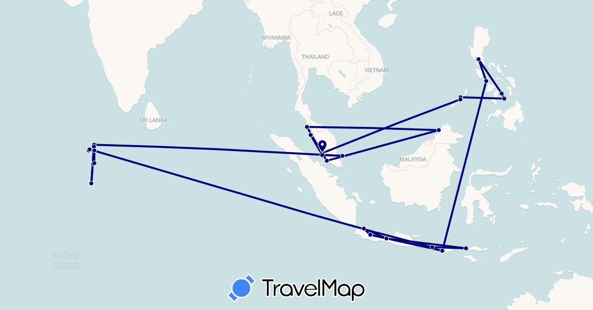 TravelMap itinerary: driving in Indonesia, Maldives, Malaysia, Philippines (Asia)